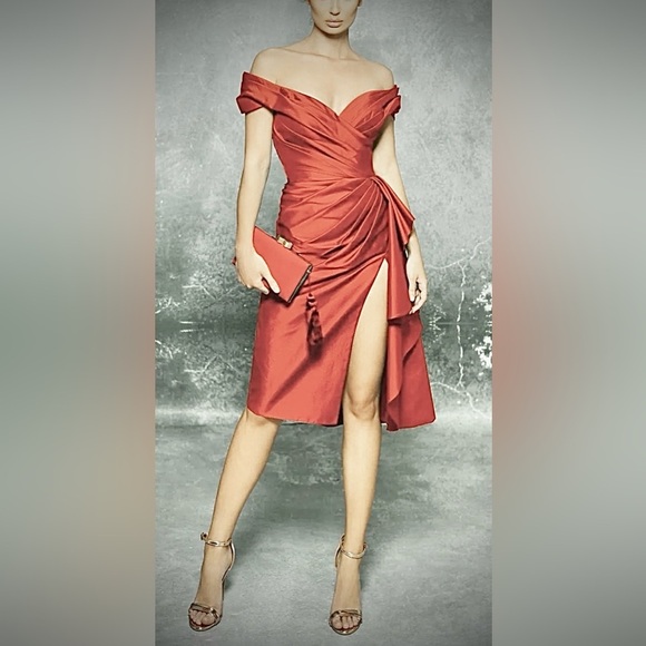 NWT Tarik Ediz Tilda Sunset Orange Asymmetrical Wrap Gown size 40 - Picture 1 of 10